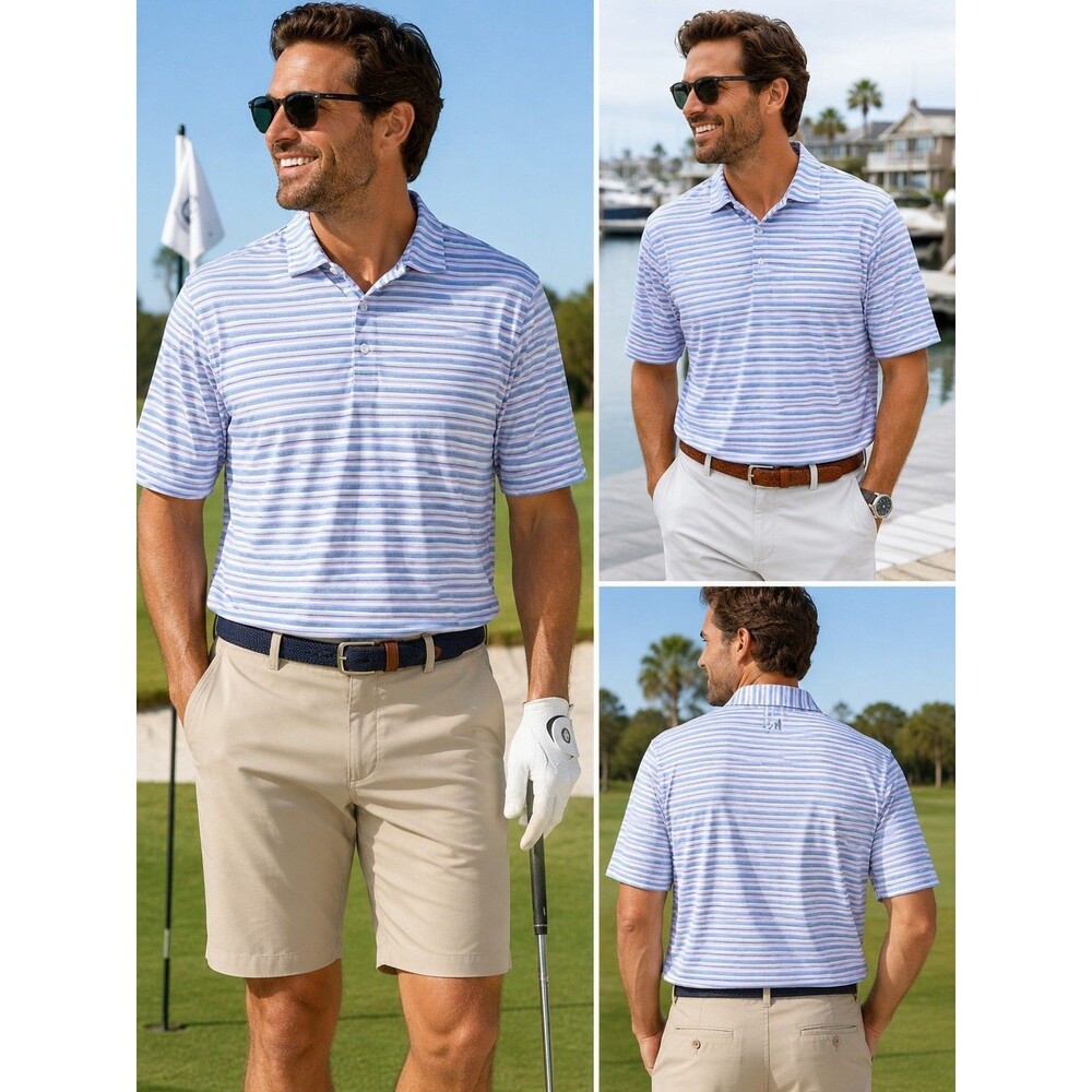 Johnnie-O Harty Prep-Formance Polo Shirt Mens XL Monsoon Blue Stripe Golf UPF 50
